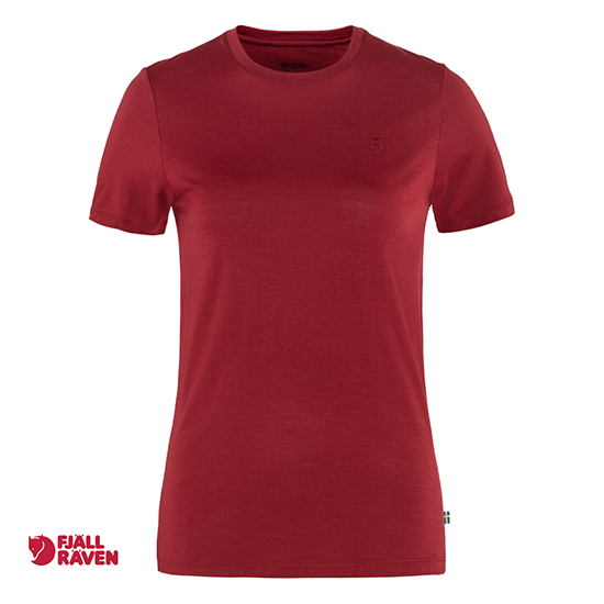 FJALL RAVEN-ABISKO WOOL SS WOMAN TEE-SHIRT MANCHES COURTES FEMME-346 POMEGRATE RED-BORDEAUX