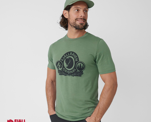 FJALL RAVEN-TEE-SHIRT ABISKO LAINE CLASSIS MANCHES COURTES-614 PATINA GREEN-VERT-FACE