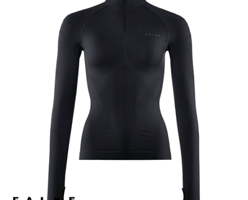 FALKE-1/4 ZIP TEE-SHIRT MANCHES LONGUES WARM WOMAN-TEE-SHIRT CHAUD-FEMME-3000 BLACK-NOIR