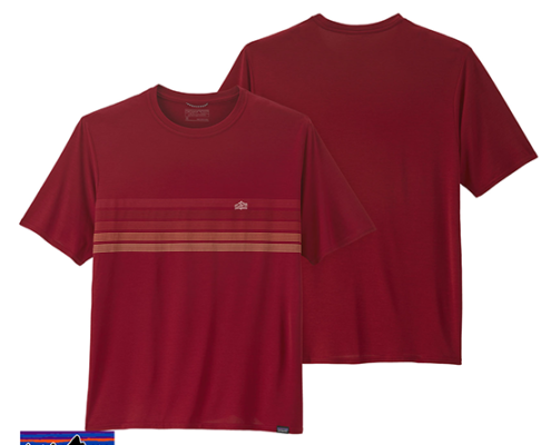 PATAGONIA-M'S CAP COOL DAILY GRAPHIC SHIRT-TEE SHIRT DE RANDONNEE HOMME-LRDX LINE LOGO RIDGE STRIPE WAX RED-ROUGE