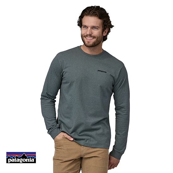 PATAGONIA-38518-M'S LONG SLEEVES P-6 LOGO TEE-SHIRT-TEE SHIRT MANCHES LONGUES-HOMME-NUVG NOUVEAU GREEN-GRIS-FACE