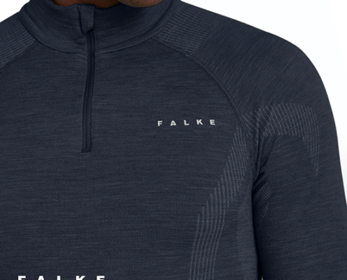 FALKE-33480-WOOL TECH 1/4 ZIP-TEE SHIRT THERMIQUE MANCHES LONGUES-6116 SPACE BLUE-BLEU