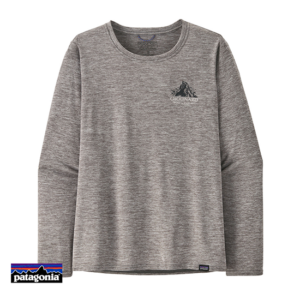 PATAGONIA-45165-WOMEN'S LONG SLEEVED CAPILENE COOL DAILY GRAPHIC SHIRTS LAND-CHFY. CHOUINARD CREST FEATHER GREY-GIRS-FACE
