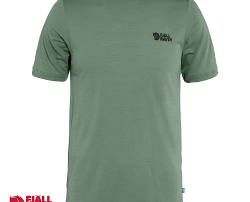 FJALL RAVEN-86977-ABISKO WOOL LOGO MEN-TEE-SHIRT-HOMME-614 PATINA GREEN-VERT