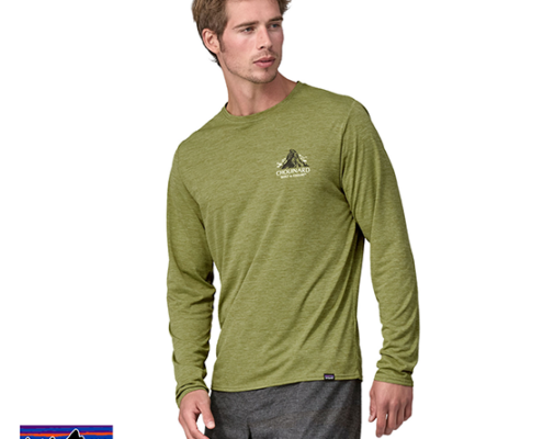 PATAGONIA-45160-M'S LONG SLEEVED CAPILENE COOL DAILY GRAPHIC SHIRT-LANDS-TEE-SHIRT MANCHES LONGUES-HOMME-CHBX CHOUINARD CREST BUCKHORN GREEN X DYE-VERT