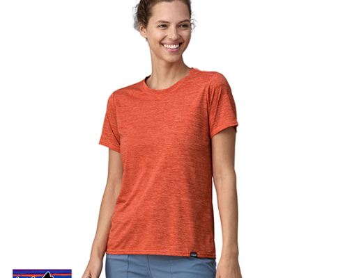 PATAGONIA-45225-WOMEN'S CAPILENE COOL DAILY SHIRT-TEE-SHIRT DE RANDONNÉE-FEMME-PCMX PIMENTO RED COHO CORAL X DYE-ORANGE-FACE