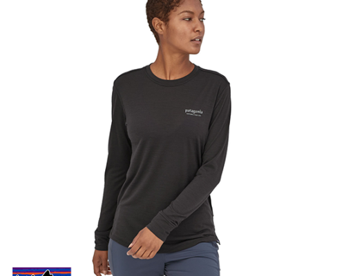 PATAGONIA-44600-WOMEN'S L/S CAP COOL-TEE-SHIRT-FEMME-HEBK HERITAGE HEADER BLACK-NOIR