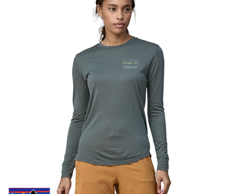 PATAGONIA-44600-WOMEN'S L/S CAP COOL-TEE-SHIRT-FEMME-SKNU '73 KYLINE NOUVEAU GREEN-GRIS