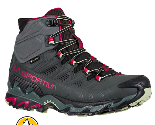 LA SPORTIVA-34M915409W-ULTRA RAPTOR II MID LEATHER WIDE GTX-CHAUSSURES DE RANDONNÉE-FEMME-CHARCOAL CERISE-GRIS