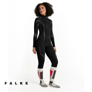 FALKE-33310-TEE-SHIRT 1/4 ZIP WOOL TECH-TEE SHIRT 1/4 ZIP MANCHES LONGUES-FEMME-3000 BLACK-NOIR