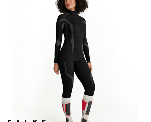 FALKE-33310-TEE-SHIRT 1/4 ZIP WOOL TECH-TEE SHIRT 1/4 ZIP MANCHES LONGUES-FEMME-3000 BLACK-NOIR