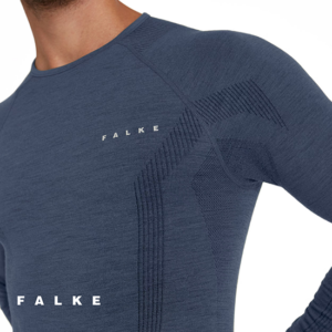 FALKE-33481-WOOL TECH-TEE SHIRT THERMIQUE MANCHES LONGUES-6751 CAPTAIN-BLEU-AERATION AVANT