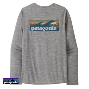 PATAGONIA-45170-M'S LONG SLEEVE CAPILENE COOL DAILY GRAPHIC SHIRT-TEE-SHIRT-HOMME-BLAF BOARD LOGO ABALONE BLUE : FEATHER GREY-GRIS-DOS