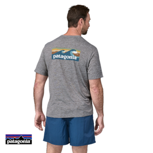 PATAGONIA-45355-M'S CAPILENE COOL DAILY GRAPHIC SHIRT-TEE SHIRT DE RANDONNÉE-HOMME-BLAF BOARDSHORT LOGO ABADONE BLUE FEATHER GREY-GRIS-DOS