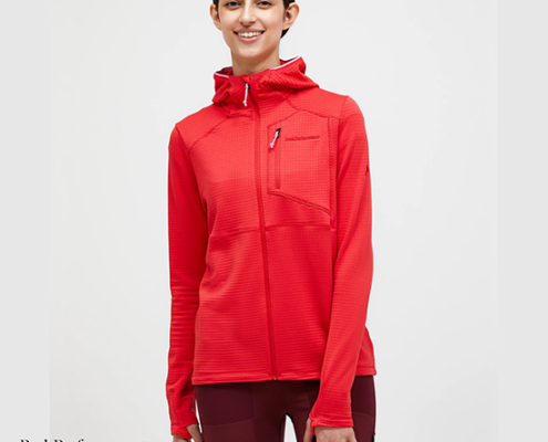 PEAK PERFORMANCE-G80183030-W TRAIL POLARETC POWER GRID ZIP HOOD-VESTE POLAIRE À CAPUCHE-FEMME-BRILLANT RED-ROUGE