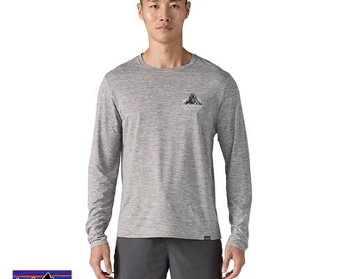 PATAGONIA-45160-M'S LONG SLEEVED CAPILENE COOL DAILY GRAPHIC SHIRT-LANDS-TEE-SHIRT MANCHES LONGUES-HOMME-CHFY CHOUINARD CREST FEATHER GREY-GRIS-FACE