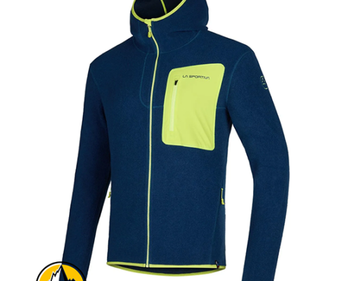 LA SPORTIVA-ZACJ023B39E29-AGON HOODY M-VESTE POLAIRE À CAPUCHE D'ESCALADE-HOMME-STROM BLUE LIME PUNCH-BLEU