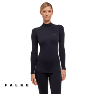 FALKE-39160-TEE SHIRT TURTEL-SOUS VETEMENT THERMIQUE MANCHES LONGUES-FEMME-3000 BLAC-NOIR