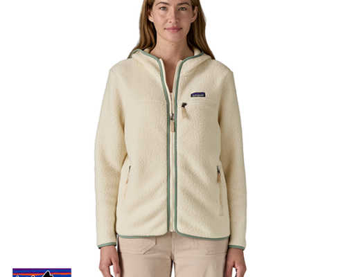 PATAGONIA-22806-W'S RETRO PILE FLEECE HOODY-VESTE POLIARE À CAPUCHE-FEMME-NTLE NATRAL W ELLWOOD GREEN-BEIGE-FACE