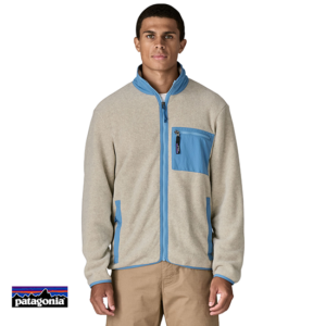 PATAGONIA-22991-M'S SYNCHILLA FLEECE JACKET-VESTE POLAIRE HOMME-OLSB OATMEAL HEATHER W SHORE BLUE-BEIGE-FACE