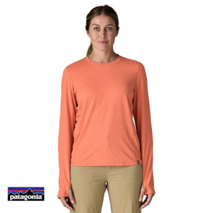 PATAGONIA-44795-W'S LONGSLEEVE CAP COOLSUN SHIRT-TEE SHIRT MANCHES LONGUES-FEMME-MLPX MELLOW MELON PEACH SHERBET X DYE-ORANGE-FACE