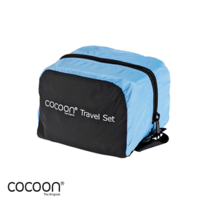 COCOON-COTSL1T-TRAVEL SET ULTRALIGHTSET DEVOYAGE MASQUE + BOUCHONS D'OREILLE+COUSSIN-LIGHT BLUE BLACK-BLEU-RANGEMENT